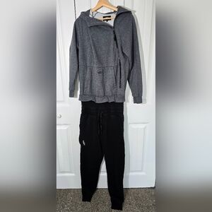 Tuxy Gray and Black Hoodie Set